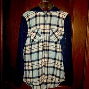 Navy blue, light blue flannel with hood